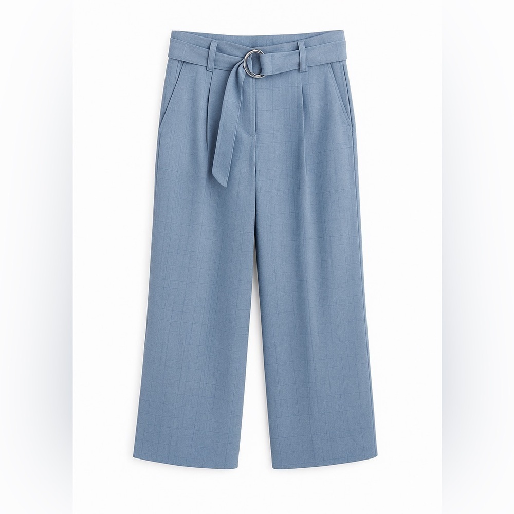Ecru Franklin Wide Leg Cropped Pants Blue Broken Plaid Size 6 NWT